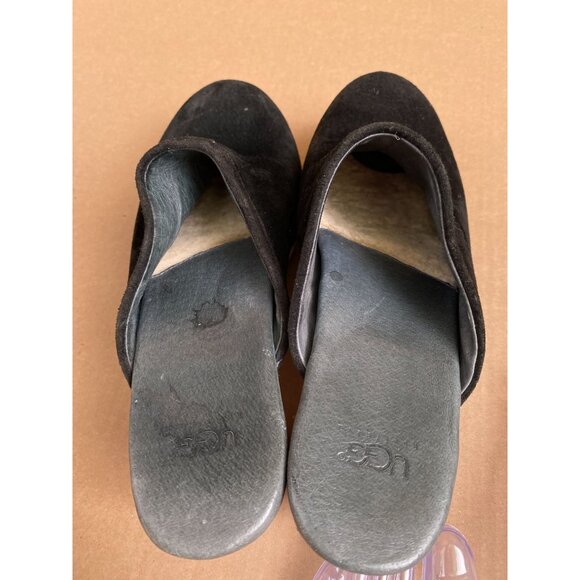 UGG Womens Abbie 5772 Black Suede Clogs Wooden Heel Size 8 Mule Slip on heel - Picture 6 of 16